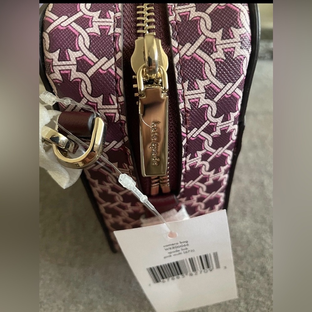 BRAND NEW: Kate Spade Burgundy, pink & cream patterned crossbody camera bag - Picture 9 of 12